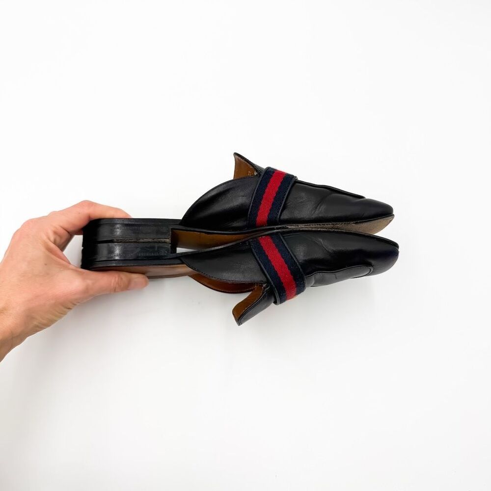 Gucci GG Web Stripe Peyton Mules Flat Slides Black Leather Loafers EU 39 US 9 - Picture 7 of 13